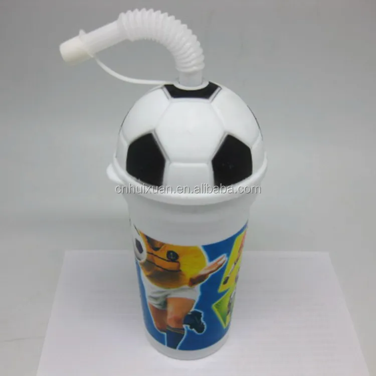 420ml BPA free PP plastic football shaped children drinking cups with straw