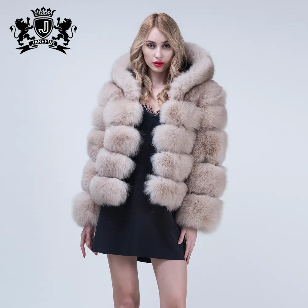 Janefur-Chaqueta de piel con capucha para mujer, abrigo de piel de zorro de alta calidad de lujo, nuevo estilo de moda, Otoño e Invierno
