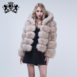 Janefur New Fashion Style Veste en fourrure à capuche pour femmes Manteau de luxe en fourrure de renard de haute qualité pour l'automne et l'hiver - Product Image 1