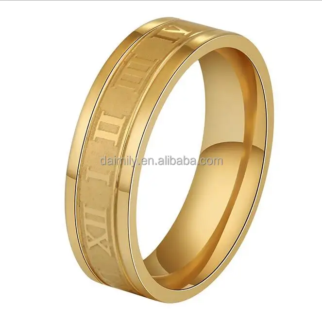 Anel de casamento para homens, anel de aço inoxidável de banda romana, 24 ouro, modelo dwr 001, 316