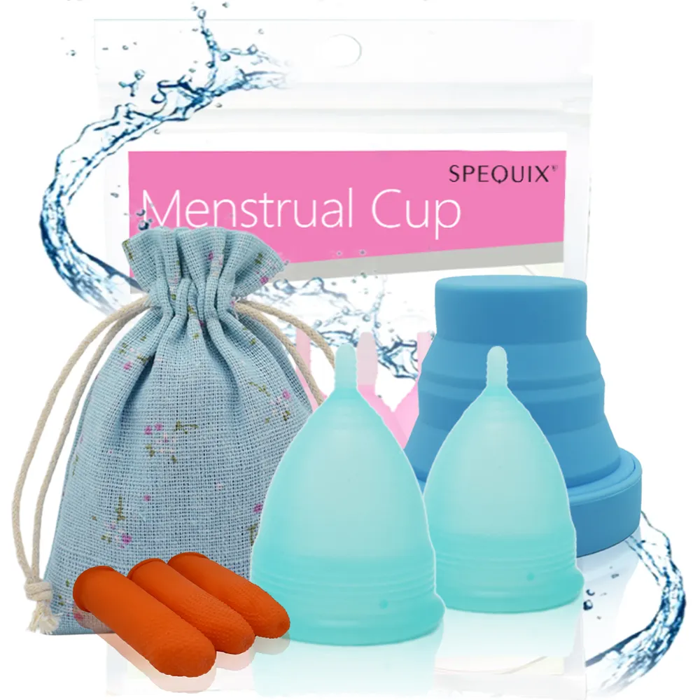 Ensemble de tasses menstruelles en Latex, 2 tasses (L & S) et 1 stérilisateur, avec 3 protection des doigts jetables