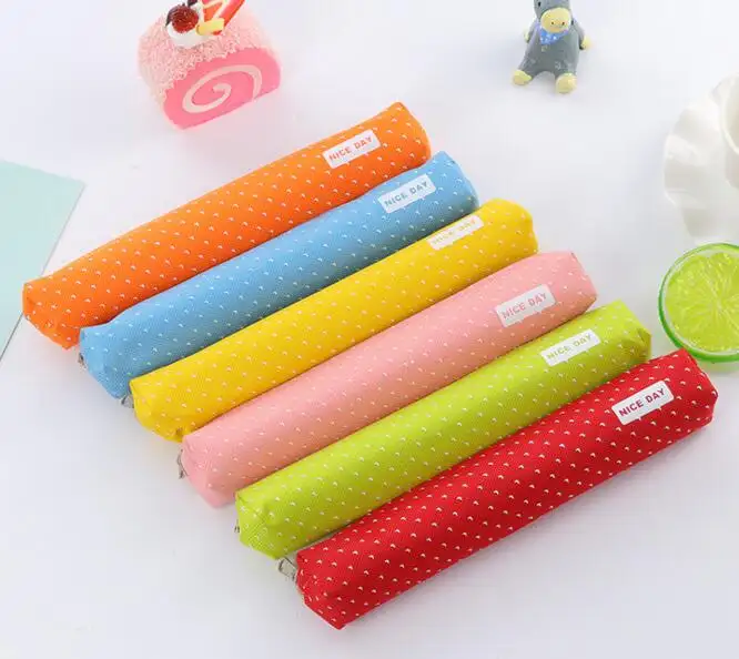 Hộp Bút Chì Vải Bố Nhiều Màu Dài 19.5CM Túi Đựng Bút Chì Có Chấm Bi Cho Bé Gái Và Bé Trai Học Sinh