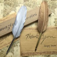 Ensemble cadeau, stylo en plumes de dinde couleur or avec encre, boîte avec logo personnalisé