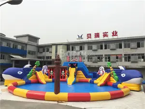 Parque Acuático inflable comercial con tobogán de agua y piscina para niños, Parque Acuático personalizado