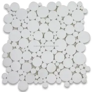Premium Marble Pure White Thassos Bubbles Round Circle Polished Patterns Cheap Mosaic Tile