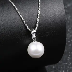 wholesale 10mm Natural Freshwater Shell pendant pearl with 925 Sterling Silver bail Hole: 3-5mm 1260816