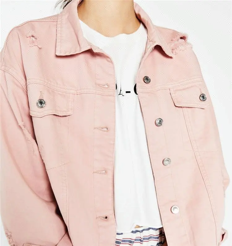 Royal wolf jaqueta jeans feminina, fabricante de jaqueta, cor rasgada, rosa, mulheres, 2017