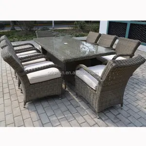 8 sitzer indoor oder outdoor rattan stuhl und sonnenschirm tisch möbel außerhalb moderne ess-set