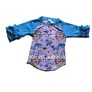Baby kittel designs supergirl muster kinder t-shirt fantasie 3/4 hülse raglan t-shirt