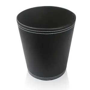 Round Household Open Top Leather Paper Dust Garbage Trash Waste Bin