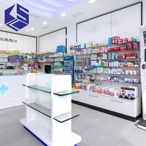 Góndola de metal para muebles de tienda médica, estantería de fácil instalación