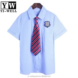 School uniform light blue stripe short sleeve shirt with school badge boy shirt