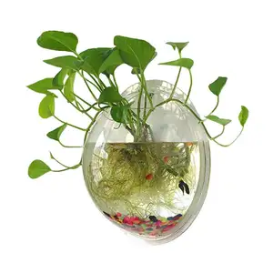 Hanging Wall Mounted Fish Bowl Betta Tank Aquarium Plant Fish Bubble - Clear (Medium)