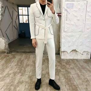 Costume deux pièces pour homme, version coréenne, élégant, simple, noir, style taille basse, couleur assortie, tendance sur les réseaux sociaux - Product Image 5
