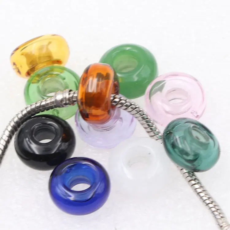 Blown Glass Hollow Big Hole Beads 10x14mm Rondelle Handmade Essential Oil Beads für 925 sterling silber Europe Charm Bracelet