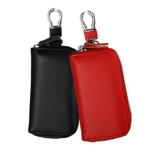 Men Cowhide Zip Key Chains Wallet Real Leather Multifunction Car Key Pouch With Card Holder