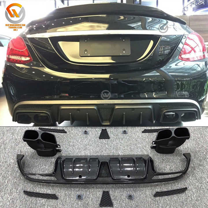 W205 Carbon Fiber Rear Diffuser with Exhaust Tips for C-class