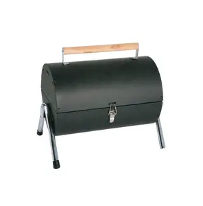 BBQ charcoal grill outdoor folding Barrel Black portable barbecue grilling tool with wooden handle