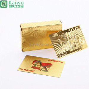 Cartes <span class=keywords><strong>de</strong></span> <span class=keywords><strong>jeu</strong></span> <span class=keywords><strong>de</strong></span> poker plaquées or 24 carats <span class=keywords><strong>100</strong></span> dollars, feuille d'or, personnalisées - Product Image 4