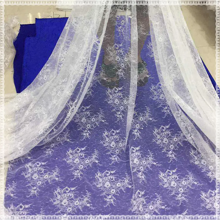 좋은 인기 메쉬 패브릭 유형 꽃 디자인 신부 웨딩 화이트 스팽글 드레스 레이스 직물