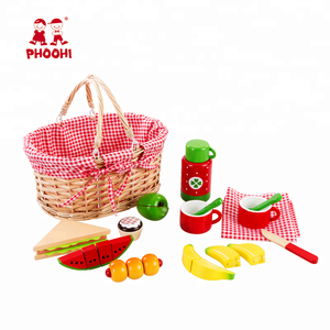 Pretend Play Food Set Fruits <strong>Cakes</strong> Children Simulation <strong>Wooden</strong> Picnic Basket Set <strong>Toy</strong> for Kids - Product Image 3