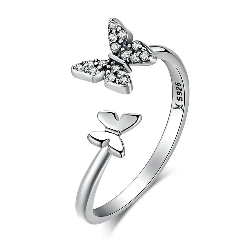 CZ farfalla aperta gioielli anello moda argento Sterling per donna classico gemma anelli zircone OEM ODM Micro inserto personalizzato