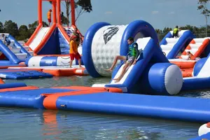 Inflatable Water Games 250 People Giant Inflatable Water Park Games With TUV Certificate / Inflatable Wipeout Course For Sale