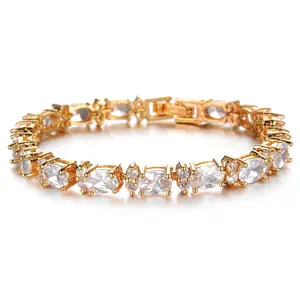 Pulseira feminina cristal dourada, bracelete modelo mais novo