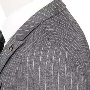 Trajes de negocios para <span class=keywords><strong>hombre</strong></span> ajustados de lona con doble botonadura a rayas grises a medida - Product Image 4