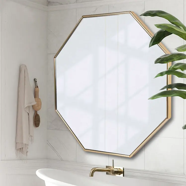 Wall Hanging Geometric Shape Rose Gold Octagonal Hotel Mirrors for Bathroom