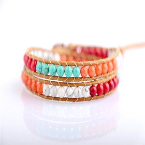 Alli baba com la dernière conception naturel turquoise et topaze pierre gainé de cuir bracelet, bijoux de mode 2017 - Product Image 1