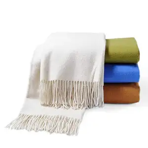 Best Selling Grosso Branco Viagem 100% Cashmere Cobertor Do Lance