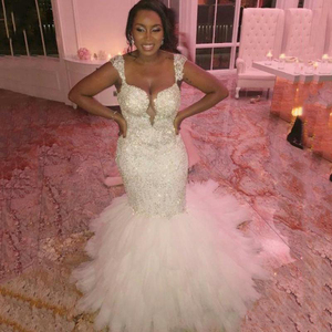 Vraie <span class=keywords><strong>Photo</strong></span> Grande Taille Gros Seins Bling Trompette Robe De Mariée - Product Image 1