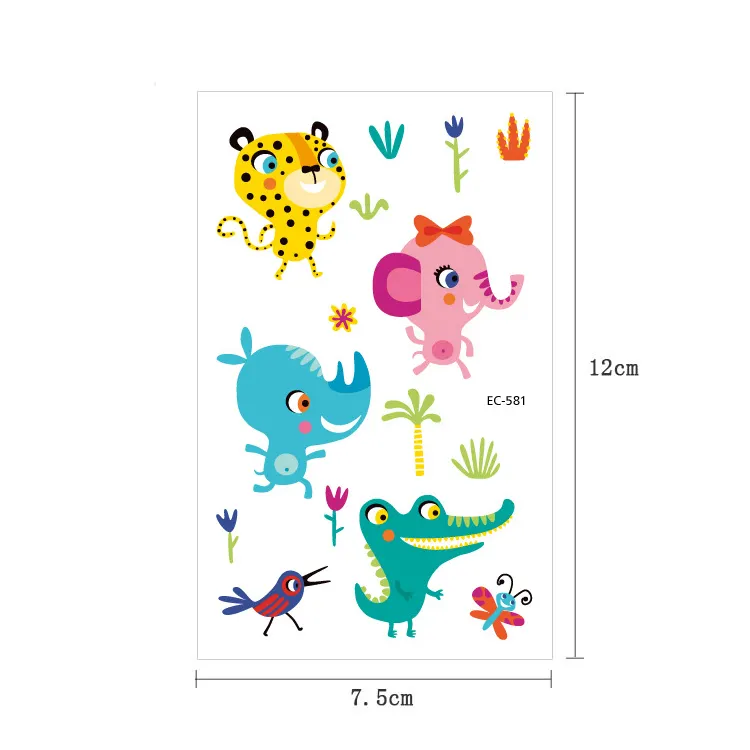 EC 581-594 cartoon animal cactus letters temporary tattoo sticker for children kid's custom safe and non-toxic water tattoo