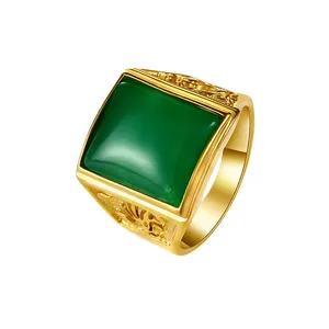 Bague en or avec design de bague carrée jade, vente en gros de bijoux kl1009,