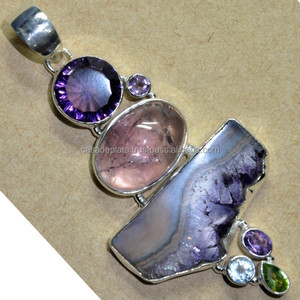 Amatista Cuarzo Rosa Piedra preciosa 925 Colgante de plata esterlina Colgante de moda para regalo de boda o fiestas para mujeres. - Product Image 4