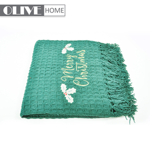 Bordado verde WAFFLE chenilla manta <span class=keywords><strong>para</strong></span> <span class=keywords><strong>Navidad</strong></span> - Product Image 4