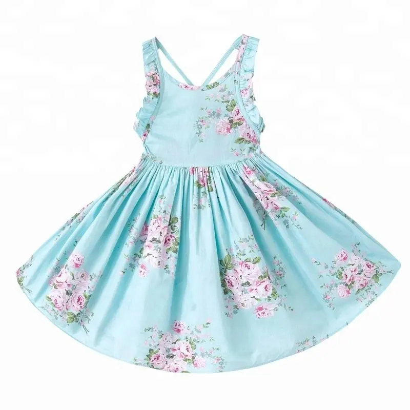 1-12 year old Print Backless Kids Cotton Ruffles Baby Dress Designs