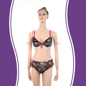 Top qualité graceful charme sexy dentelle fleur imprimé <span class=keywords><strong>rouge</strong></span> couleur rembourré soutien - <span class=keywords><strong>gorge</strong></span> et culotte ensemble - Product Image 1