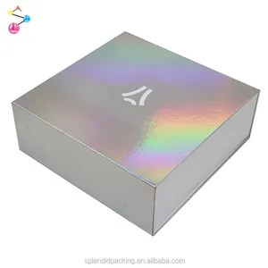 Flat Pack Vouwen Gift Custom Stijve Kartonnen Cosmetische Aluminium Folie Holografische Laser Huidverzorging Magnetische Verpakking Papier Doos