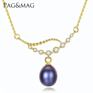 Pag&Mag High Quality 925 Sterling Silver Jewelry With Classic Chain Women Top Quality Natural Pearl Pendant Necklace