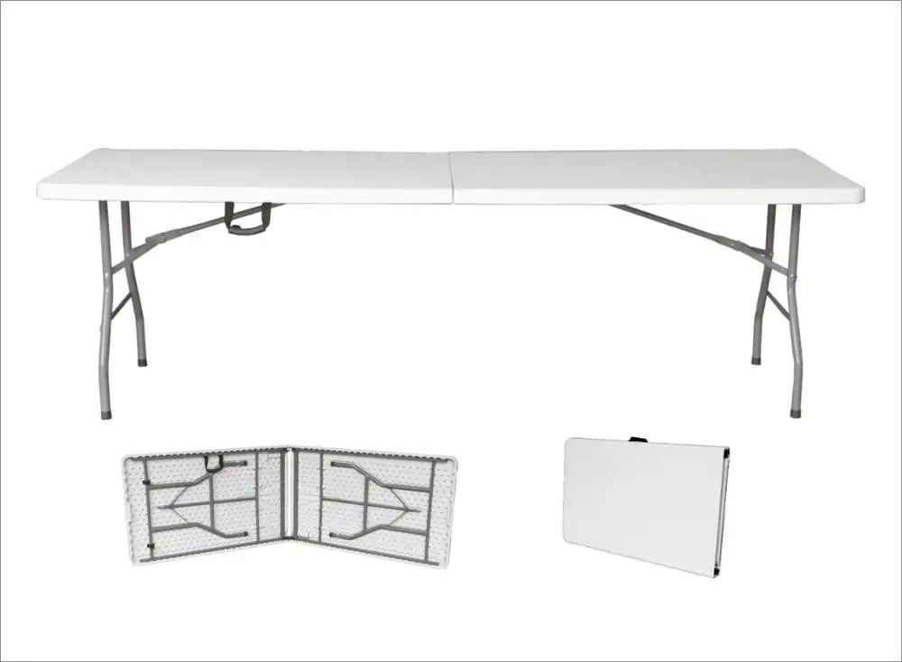 Mesa plegable portátil para catering, picnic, rectangular, de plástico blanco redondo de 6 pies, para Banquete de café, tops y silla