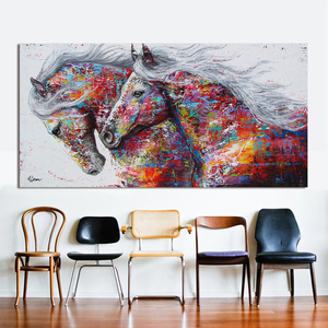 Quadri con Animali per Soggiorno, Decorazione Casa, Dipinto su Tela dei Due Cavalli in Corsa Senza Cornice - Product Image 1