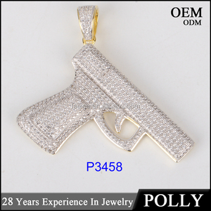 Colgante con diseño <span class=keywords><strong>de</strong></span> pistola <span class=keywords><strong>de</strong></span> hip hop para hombre, abalorio <span class=keywords><strong>de</strong></span> <span class=keywords><strong>plata</strong></span> <span class=keywords><strong>de</strong></span> ley 925, colgante empedrado - Product Image 2