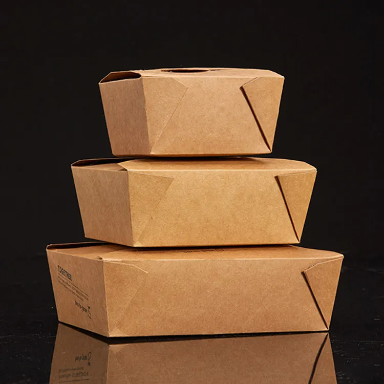 Kotak Bungkus Makanan Kertas Daur Ulang Kraft, Kotak Wadah Kemasan Makanan Lipat