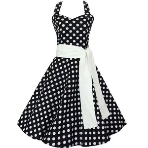 wholesale dropshipping black white polka dot US plus size 16 up cotton women's party prom dresses