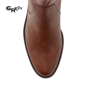 Marrone <span class=keywords><strong>Stivali</strong></span> Alti Al Ginocchio Legno <span class=keywords><strong>Tacco</strong></span> Grosso <span class=keywords><strong>Stivali</strong></span> Invernali Per Le Donne - Product Image 4