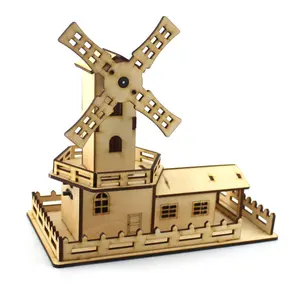 Kids diy windmolen kasteel geluid kleuring lijm 3d houten puzzel huis