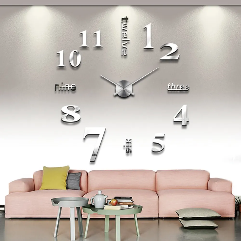 Large acrylic Sticker art clocks wall Home Decorative Living Room DIY 3D Wall Clocks unique luxury quartz wall decor clock