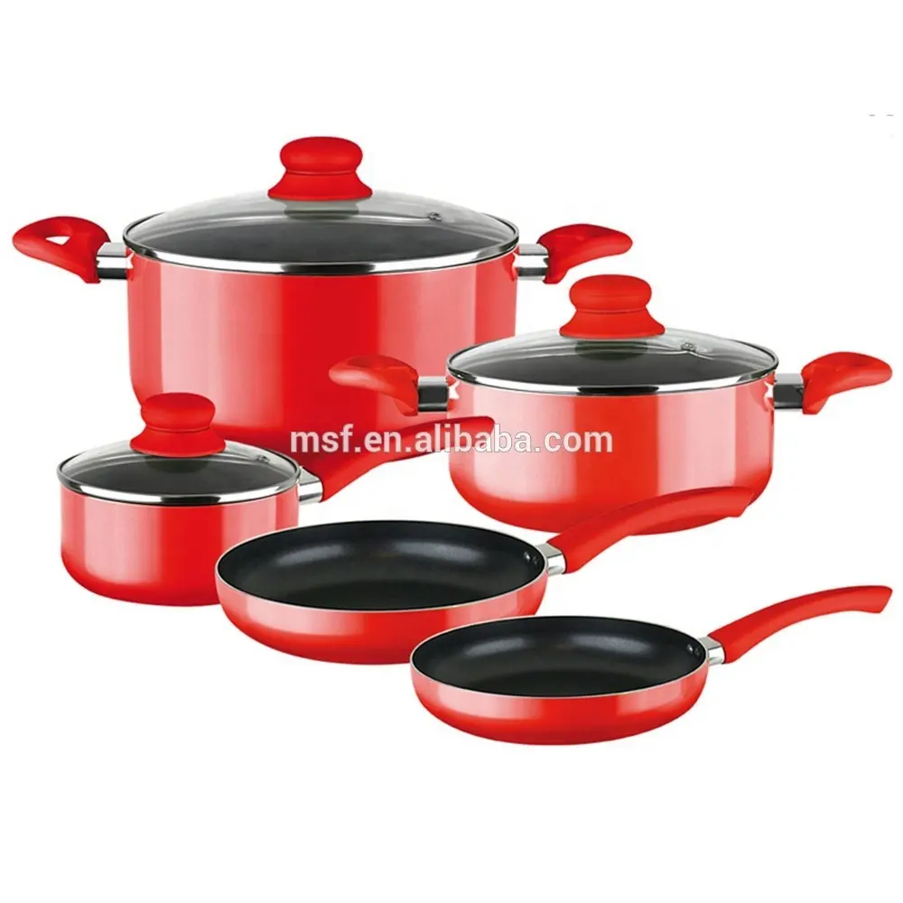 professional 8 piece pots pans set Pressed non stick colorful aluminum cookware set